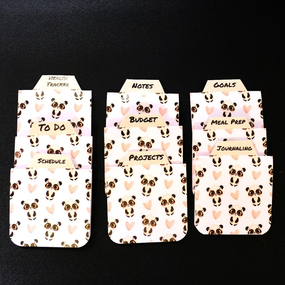 Handmade Magnetic Planner Tabs, journal, dividers, panda bear, pink hearts, gift